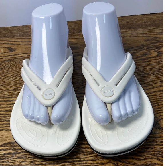 CROCS Shoes - Crocs Crocband Flip White Black Women Size 7 Sporty Thong Sandals 11033